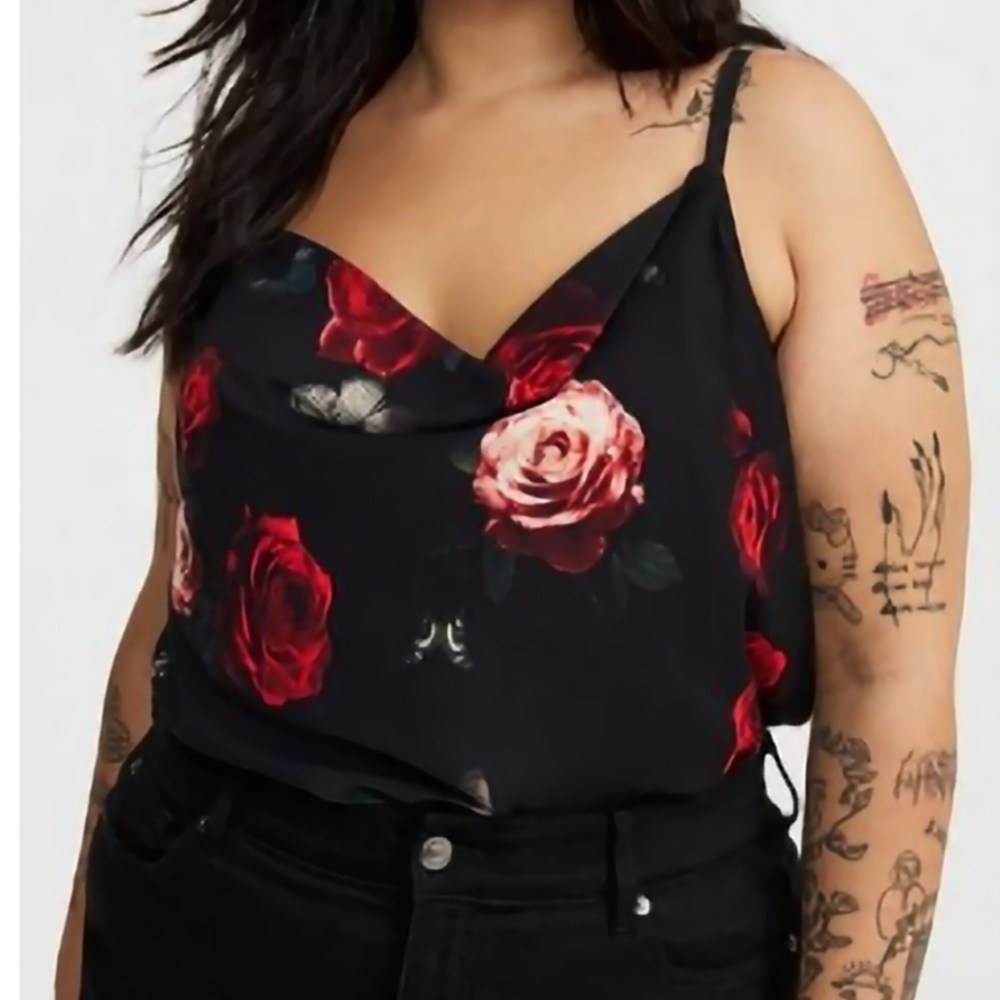Floral Black and Red Women's Top